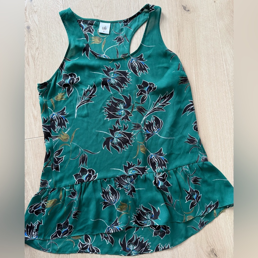 CAbi Green Floral Tank Top